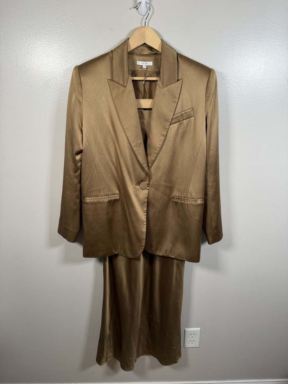 The Sei Silk Oversized Blazer Jacket and Maxi Skirt Size 2 Bronze Quiet Luxury
